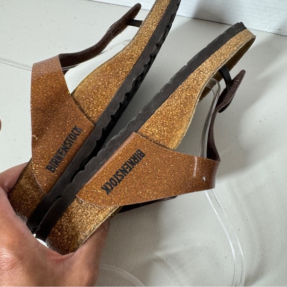 Birkenstock Gizeh Brown Comfort Summer Glitter Leather Sandals  Size 40 - Picture 8 of 14